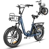 SAMEBIKE E Bike 20 Zoll Fat Reifen Klapp Elektrofahrrad 250W Motor 36V/13AH Batterie Citybike mit Farb-LCD-Display 7-Gang mit Gepäckträger mit Scheibenbremsen (tiefblau)