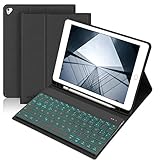 BORIYUAN iPad Tastatur 6. Generation mit Hülle - iPad2018, iPad 2017 (5th Gen), iPad Air 2/1, Auto Schlaf/Aufwachen Hülle mit Hinterleuchtet Bluetooth Tastatur (Deutsch QWERTZ Layout) - Schwarz