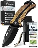 BERGKVIST® K29 Klappmesser Tiger (Einhandmesser) - 3-in-1 Taschenmesser aus Echtholz für Outdoor, Camping & Survival - ausgezeichnet mit dem Bronze A' Design Award 2021 - inkl. Feuerstahl & Tasche