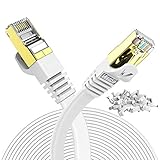 Veetop 10m Lan Kabel Netzwerkkabel Cat 7 Ethernet Kabel mit vergoldetem RJ45 Stecker Flach und Dünn mit 10 Gbps Übertragungsrate 10 Meter Weiß