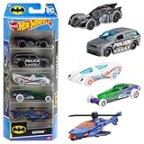 Hot Wheels Spielzeugautos im Maßstab 1:64, fünf-teiliges Set von Fahrzeugen im Batman-Stil, HXD61