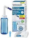 tetesept Meerwasser Nasendusche bei Schnupfen und Pollenallergie – Zur Nasenspülung mit zwei austauschbaren Aufsätzen auch für Kinder geeignet – Inkl. 4 Beutel Nasenspülsalz