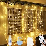 Microwear LED Lichtervorhang,3x3m,300 LEDs Lichterketten,8 Modi,Innen Lichterkette,USB Anschluss mit Fernbedienung,für Innenbeleuchtung,Party Dekoration,Valentinstag,Warmes Licht