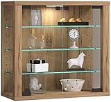 VCM Glasvitrine hängend | Vitrine Glas mit ESG-Sicherheitsglas | Maße: H. 40 x B. 43 x T. 18 cm | Hängevitrine Glas | Modern und platzsparend | Glas Vitrinenschrank - Vitrosa S Honig-Eiche