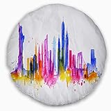 Design Art CU6536-20-20-C Silhouette Overlay New York Cityscape Throw and Pillow Cover for Living Room Sofa Dekokissen, Polyester, 20' Round