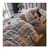 TOMYEUS Bettwäsche-Set 100-Prozent-Flanell-Blatt-Satz Startseite Extra Soft Cozy Blatt mit Streifen-Muster Winter-Bettwäsche sowie 1 Bettlaken und 1 Bettbezug 2 Kissen- Bettwäsche Bettbezug