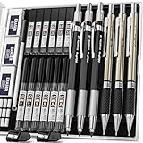 Nicpro 6 Stück Druckbleistifte Set, Metall Mechanische Bleistifte 0,5 mm, 0,7 mm, 0,9 mm, 2mm Fallminenstift (2B HB 2H) mit 12 Dosen HB Bleistiftminen & 2 Radiergummis, Etui für Schreiben, Zeichnen