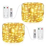 LED Lichterkette Weihnachtsbaum, 2 x 150LEDs USB Kupferdraht Lichterkette mit Fernbedienung 8 Programm Timer Kupferdraht Lichterkette Innen für Zimmer, Party, Hochzeit