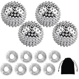 4 Stück Igelball Massage + 8 Stk Akupressur Ring Finger, Skills Borderline Set, Magnetic Acupressure Balls, Magnetische Spiked Massage Ball, Igelbälle Massageringe für Stress Relief