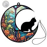 Homoyoyo Katzen Mond Hängedekoration aus Bruchfestem Acryl Farbecht mit Schwarzer Aufhängung und Saugnapf Acryl Fenster und Wandornament für Wohnzimmer Balkon und Büro