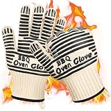 AUAUY Grillhandschuhe Hitzebeständig bis 350°C, Handschuhe mit Anti-Rutsch Silikon, Ofenhandschuhe Topfhandschuhe Kochhandschuhe Feuerfeste Handschuhe zum Backen, Grillen, Kochen, BBQ (Schwarz-27 cm)
