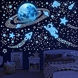 Leuchtsterne Kinderzimmer Sterne leuchtend Selbstklebend Wandsticker Wandaufkleber Kinderzimmer Junge Mädchen Kinder Mond Astronaut Leucht Aufkleber Schlafzimmer Wohnzimmer Wandtattoo