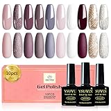 YSUVIN 10 Farben Gel Nagellack, Nude Glitter Pink Dunkelrot Weiß Silber Tränken Sie den UV-Nagellack für Anfänger DIY Nail Art Maniküre Salon, Langlebig, 8ML