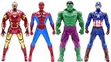 Marvel Avengers Figure 18 cm, Hulk, Spider, Iron Man und Captain America Anime Statue beliebte Model Actionfigur PVC Doll Collectibles Spielzeug Set mit Allen 4 Figuren