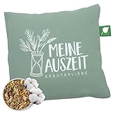 Herbalind Kräuterkissen Meine Auszeit Lindgrün 20x20 cm - Erkältungskissen mit Füllung ohne Chemie - Deko Kissen Bezug 100% Baumwolle, als Hausmittel bei Erkältung, Duftkissen, weiß