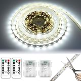 2 Stück LED Streifen Batterie 1m,LED Strip Batteriebetrieben,Lichterschlauch Batteriebetrieben mit 8 Modi Timer Fernbedienung,Schneidbar Wasserdicht für Schränke,Treppen,Küche,Betten (Weiß)