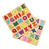 Gitua 2 Stück Holzpuzzle Spielzeug, Bunt Alphabet ABC Buchstaben Zahlen Gestalten Holz Puzzle Blöcke für Kleinkinder und Vorschulkinder