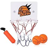 Grevosea Basketballkorb Indoor für Zimmer 16.2x12cm Kinder Mini Basketball Korb Set Mit 2 Stück 6.5cm Bälle Und Pumpe Büro mit Saugnapf für Kinder Outdoor Indoor Office Home