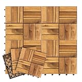 Vkechh Holzfliesen für Balkon und Terrasse， Akazienholz Klickfliesen 30x30 cm mit Drainage-System，12 Latten Fliese 22 Stück (2 m²)， wetterfester Outdoor Bodenbelag， leicht zu verlegen ohne Werkzeug