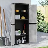 Gartenschrank Grau und Schwarz 65x37x165 cm PP, wetterbeständiger Mehrzweckschrank mit Einlegeboden für Garten, Balkon und Terrasse, robuste Aufbewahrungslösung