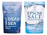 Badesalz Set 2х1000g - Epsom Salz Badesalz & Totes Meer Salz - Magnesiumquelle - Mineralsalz - Aromatherapie Badewanne - Körperpflege - Guter Schlaf - Entspannung - Baden