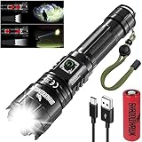 Shadowhawk LED Taschenlampe Aufladbar, Extrem Hell 30000 Lumen Taschenlampen Batteriebetrieben USB, XHP70.2 Taktische Taschenlampe, IP67 Wasserdicht 5 Lichtmodi Zoombar für Camping Wandern Notfälle