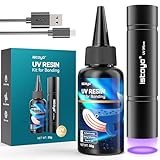 ISTOYO UV Harz Set mit Lampe, 30g UV Harz mit Wiederaufladbarer UV Taschenlampe 395NM, Schnelle Aushärtung in Sekunden für Verklebung, Schmuck, Kunststoff- oder Glasreparatur, Fleckenerkennung