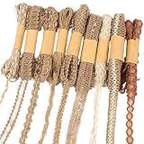 Simsky 9 Rollen Vintage Juteband Natur Bastelband, Sackleinen Geschenkband für DIY Geschenkverpackung, Hochzeitsdeko, Weihnachtsbasteln, Partydekoration & Home Decor im Boho-Stil