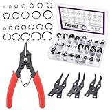 Swpeet 262 Stück 4-in-1 Sprengringzange mit 6 Größen 4 mm bis 30 mm Legierung Stahl Außen-Halterungsringe Interner Sicherungsring Schnapphalter Clip Ring Sortiment Kit