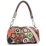 Karoukee Damen Kleine Rindsleder Handtasche, Stilvolle Tornistertasche mit Patchwork Design, Leicht zu Tragen Umhängetasche, Bunte Schultertasche für Frauen