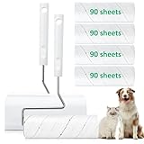 Onlyesh 360 Blätter Fusselrolle Tierhaare, 16CM Erweiterter Fusselrollenbereich, 4 Rollen, 90 Blatt pro Rolle + 1 Abroller, für fusselrolle Kleidung, Katzenhaare, Sofa, Bett und Teppich
