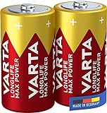 VARTA Batterien C Baby, 2 Stück, Longlife Max Power, Alkaline, 1,5V, ideal für Digitalkamera, Controller, Blutdruckmessgerät, Made in Germany