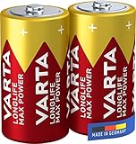 VARTA Batterien C Baby, 2 Stück, Longlife Max Power, Alkaline, 1,5V, ideal für Digitalkamera, Controller, Blutdruckmessgerät, Made in Germany