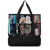 UYLIA 8 Taschen Tote Mesh Strandtasche Damen Groß Faltbare mit Wasserdichter Kühltasche für Spielzeugaufbewahrung Strand Reise Picknick, Shopper Handtasche Badetasche Umhängetasche Schwarz