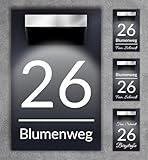 Premium Hausnummer beleuchtet mit LED Solar - RGB - inkl. 11 Farben | individuell anpassbar | Acrylglas Anthrazit Matt | Wetterfest H1027 - Anthrazit