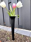 meytrade Blumenvase für Friedhof Grabvase modern grau 34cm lang Steckvase mit Erdspieß Grabschmuck wetterfest für Rosen und Tulpen, VaseSteck01