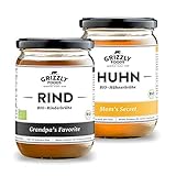 Grizzly Foods • BIO Brühe Rind + Huhn Probierpaket (6 x 500ml) • 100% natürlich • Ohne Zucker & Geschmacksverstärker • Lange gekocht • Wertvolle Nährwerte • Bone Broth • Knochenbrühe