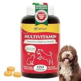 amusi Vitamine für Hunde und Katzen - Multivitamin B Komplex -Ergänzungsfuttermittel mit Vitamin B1 B2 B6 B12 Niacin Biotin sowie Vitamin A C D E Mineralstoffen Taurin und Bierhefe - 120 Tabletten