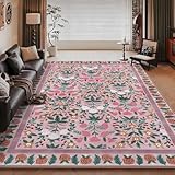 RUGMRZ Rutschfester Teppich Teenager Mädchen 60x90cm,Rot Schmutzmatten Eingangsbereich,Blumenmuster für Esszimmer,Terrasse,Schlafzimmer