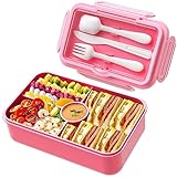 Jim's Store Lunchbox für Kinder, 1100ML Brotdose Kinder mit Fächern Große Bento Box Jausenbox für Kindergärten Schule-Rosa