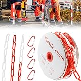 Erzekrim 25 m Absperrkette Rot Weiß Kunststoffkette Warnkette Plastikkette 6 mm Stärke Kunststoff Warnkette Kommt mit 4 Karabinern für Baustelle, Parkplatz, Warteschlangen, Kunststoffkette, (rot weiß)