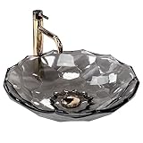 Rea Aufsatzwaschbecken ARCTIC BLACK Waschtisch Handwaschbecken Waschschale Waschbecken für Badezimmer aus Glas 450 x 450 x 125 mm (transparent)