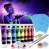 Lictin UV Bodypainting 8 Farben 6 Kinderschminke Glitzer Schminke Schwarzlicht Kinderschminke Set Schwarzlicht Schminke UV Farbe Schminke Fasching Karneval Schminke