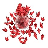 WANDIC Origami-Papier-Kraniche, handgefertigt, gefaltet, Origami-Papier, Girlande für Hochzeit, Party, Hintergrund, Heimdekoration, Rot, 100 Stück