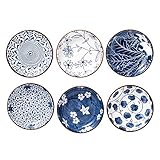 Swuut , Keramik , im japanischen Stil, 10, 2 cm, Beilagen, Saucenschalen für Sushi, Sauce, Snack und Soja, 85 ml, blaue weiße Quetschschalen die Küchenvorbereitung – Set von 6 (10, cm)