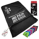 C.P. SPORTS Fitness Handtuch Towel Mikrofaser | Fixierung + Tasche mit Reißverschluss | Fitnessstudio Gym Training | extra weich, waschbar, lang & groß | für Frauen & Männer | Farbe Dunkelgrau