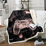 Gaming 100x130cm Fleece Decke für Mädchen Rosa Schwarz Gamepad Werfen Decke Videospiel Gamer Sherpa Decke für Bett Couch, Geometrisches Gitter Quadratische Fuzzy Decke Weiches Leichtgewicht