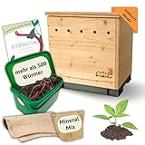 wurmkiste.at Mini Wurmkomposter aus Holz | kleine Wurmkiste Starterset mit Würmer