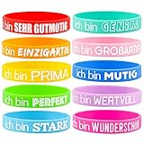 BETESSIN 10 Stücke Motivationsarmbänder Deutsch Inspirierende Silikon Armbänder mit Positiven Sprüchen Powerarmbänder Set für Teens Damen Herren - Kleine Geschenke