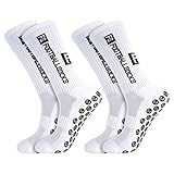 Firtink 2 Paar Fußballsocken Herren Sportsocken Fussball Socken Anti Rutsch Grip Fußball Socken für Fussball Basketball Laufen Radfahren Marathon(Weiß)